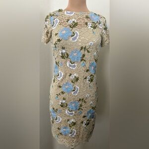 Calvin Klein Blue and Cream Floral Lace Dress